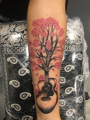 Tattoo guitar cherry blossom