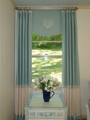 Color blocked panels and embroidered valance.