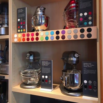 If you've ever been curious about how many colors Kitchenaid mixers come in this Williams-Sonoma has a complete display of color swatches!