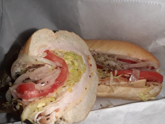 Half turkey and hot pepper cheese hoagie