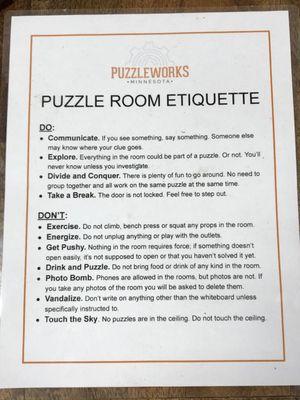 Puzzle room etiquette -- read before playing!