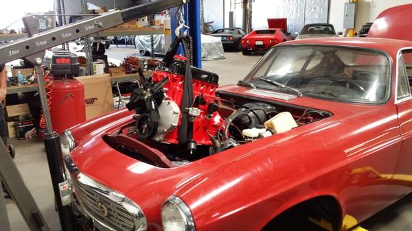 67 Volvo P1800 Engine going back in