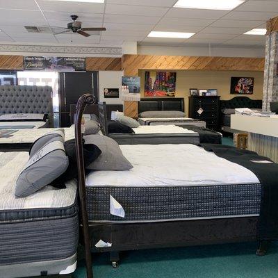 Beds across the showroom floor.