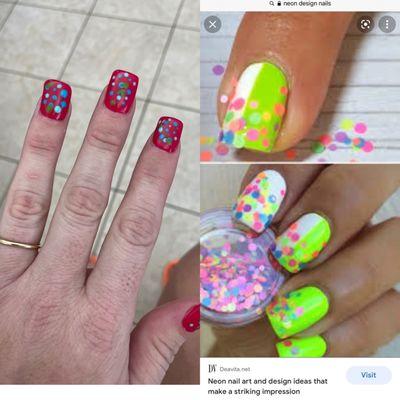 I asked for the photo on the right (but on a pink background). I got the left. Do these look like $70 nails?