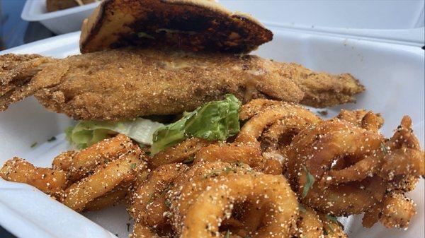 Fish sandwich with curly fries