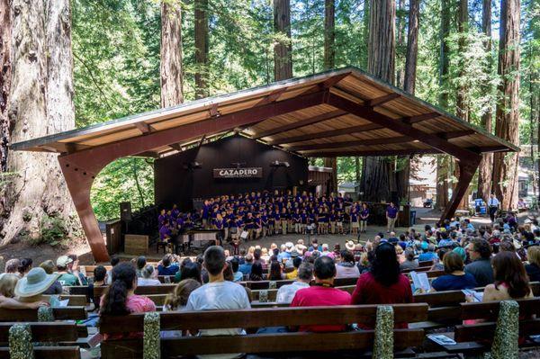 Our beautiful outdoor amphitheater under the redwoods.