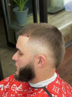 Haircut side burst fade