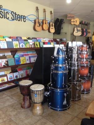 We carry Pearl drum sets and authentic, hand carved African Djembes!