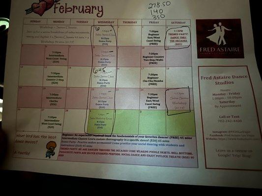 February's schedule