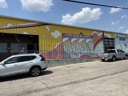 Brew pub in front of food truck