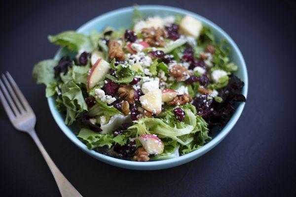 Mixed greens, candied walnuts, blue cheese, apples and dried cranberries with raspberry vinaigrette