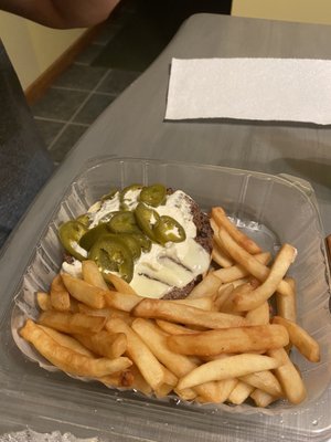 Jalapeño burger and fries