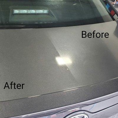 Paint correction! This car had overspray all over it, and someone cleaned it with an abrasive. Luckily we were able to buff out the damage!