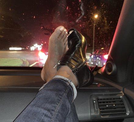 Feet and my husbands dirty windshield