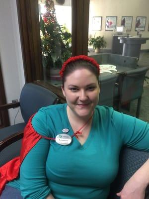 CSB Loan Officer Kristen Paz in her Kasasa cape! Go see Kristen if you need a loan!