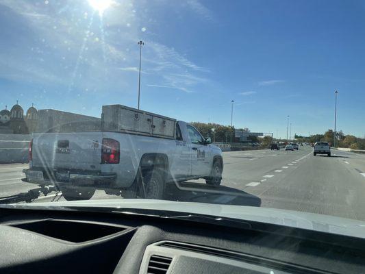 If you see this truck coming, watch out. He will block you and flip you off for trying to merge.