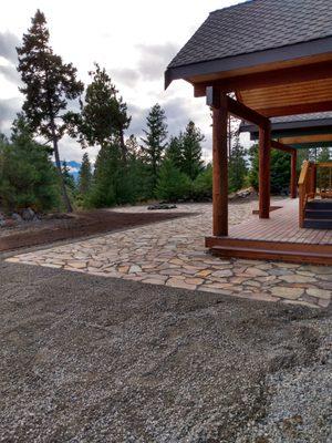 Mixed Flagstone Patio with inset Propane Fire Pit