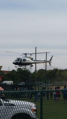 Sheriff Department's Helicopter taking off after the Touch-A-Truck event for the kids!