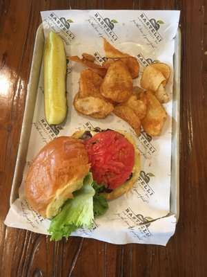 Burger with Fred's chips