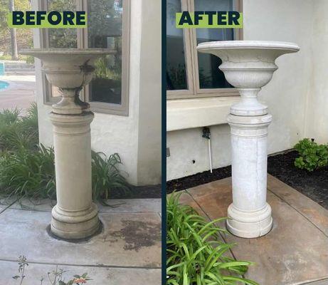 "From grime to shine!" Our fountain restoration turned this mossy mess into a sparkling centerpiece.  #CleanAndPristine