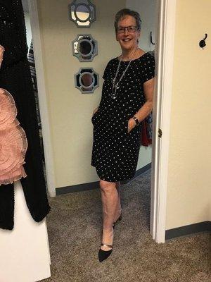 Judi found a leisure polka dot dress to amp her lady like style!