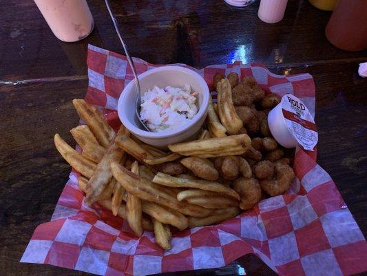 Shrimp basket with fries & coleslaw! Delicious!