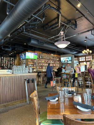 The bar area - note the extensive backlit display of bottles.  You can see the wine rack in the back.