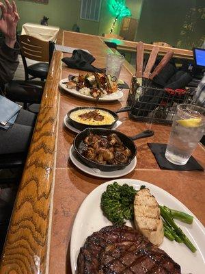 Ribeye, skewer corn with candied bacon shrooms