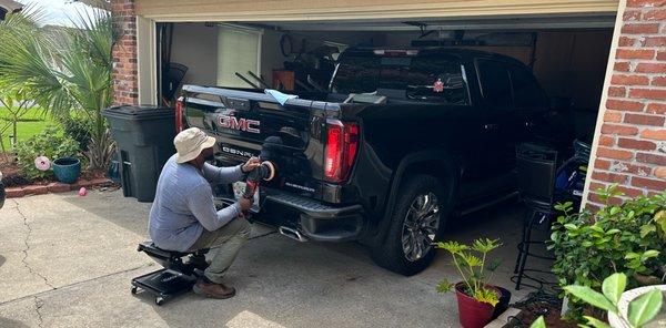 Polishing vehicle before sealing.