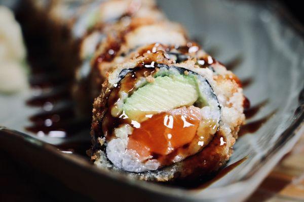 Salmon avocado tempura