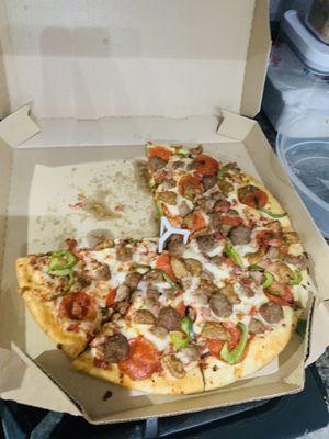 Meat Lover's Pizza minus ham & beef with green bell peppers