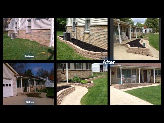 Retaining wall install around landscape beds