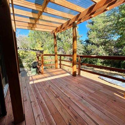 Deck with pergola and polycarbonate panels.
 
 #decking #deckbuild #patio #deck #carpentry #handyman #contractor