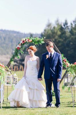 Creamy, romantic, ruffled, wedding dress, custom beading