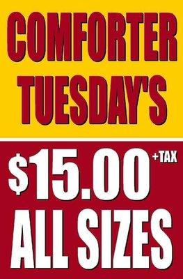 Drop off your comforters on Tuesdays for big savings! 

Comforter Tuesdays are a big hit