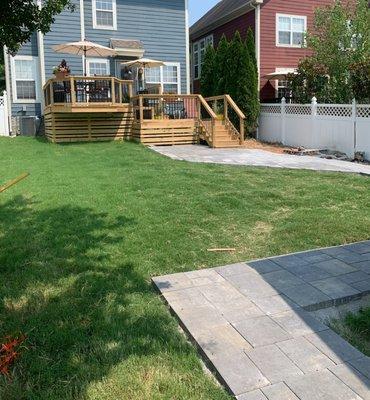 Deck design and grass sod by yours truly. Contact us for your Fall Cleanup!