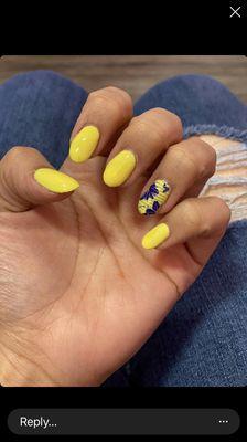 A little spring yellow with blue floral accent.