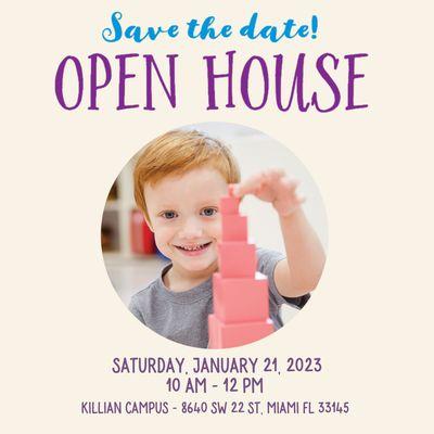 Open House coming up soon at Village Montessori-Killian Campus. We hope to see you there!