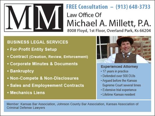 Call Attorney Michael Millett for Kansas Business Contracts, Business Documents, Entity Setups and other business law needs