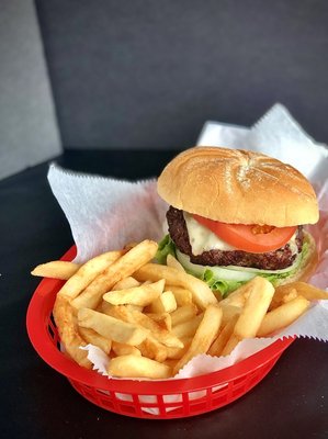 Grilled Cheese Burger and Fries