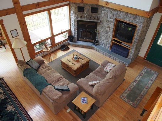 Overlooking living room in Post and Beam