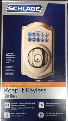 Push button keypad  Schlage deadbolts supplied and installed.