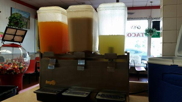 Refreshing Mango water, Horchata and Lemonade