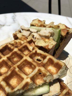 My personal favorite. Two freshly made waffles, grill chicken, apples, maple syrup and creme fraiche .