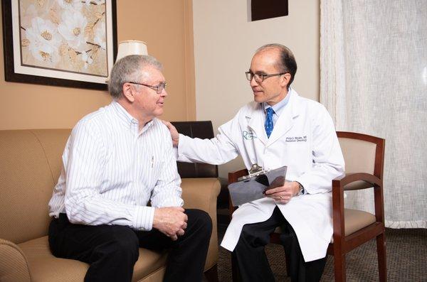 Dr. Philip Shrake with prostate cancer patient at Radiotherapy Clinics of Georgia - Lawrenceville.