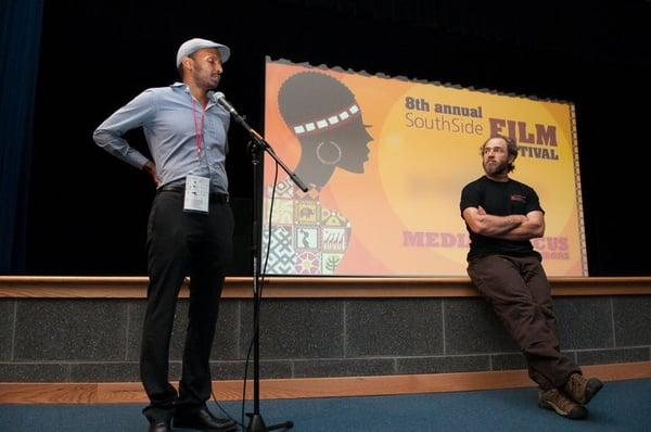 film subject and festival director during a talkback