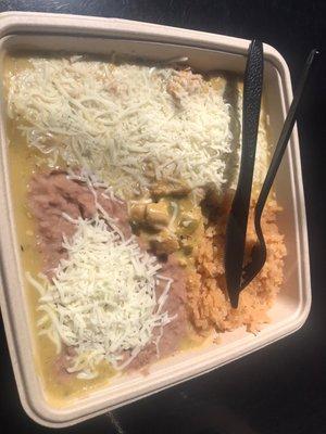 Green chicken enchilada plate