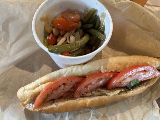 Bean salad and sandwich