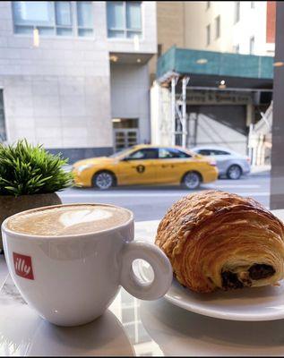 Chocolate croissant and a hot latte!