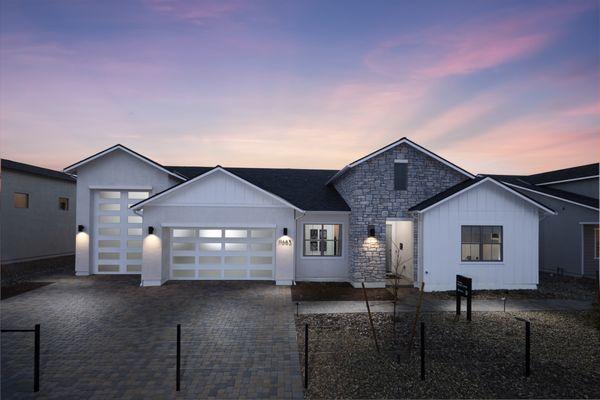 Shadow Hills Modern Farmhouse Plan 2 at Dusk